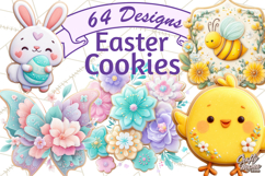 Easter Cookies Clipart, Bunny Chick Egg Carrot Flower PNG Product Image 1