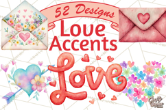 Watercolor Love Accents Clipart, Hearts, Envelopes Png Product Image 1