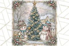Snowfall Stories Watercolor Snowman PNG Signs, Snowman Scene Product Image 2
