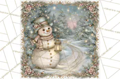 Snowfall Stories Watercolor Snowman PNG Signs, Snowman Scene Product Image 4