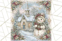 Snowfall Stories Watercolor Snowman PNG Signs, Snowman Scene Product Image 2
