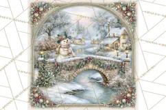 Snowfall Stories Watercolor Snowman PNG Signs, Snowman Scene Product Image 4
