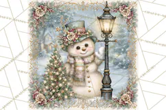 Snowfall Stories Watercolor Snowman PNG Signs, Snowman Scene Product Image 5