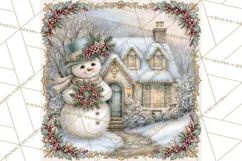 Snowfall Stories Watercolor Snowman PNG Signs, Snowman Scene Product Image 3