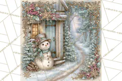 Snowfall Stories Watercolor Snowman PNG Signs, Snowman Scene Product Image 4