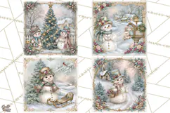 Snowfall Stories Watercolor Snowman PNG Signs, Snowman Scene Product Image 1