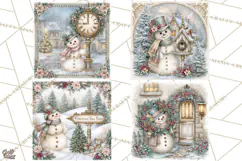 Snowfall Stories Watercolor Snowman PNG Signs, Snowman Scene Product Image 1