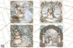 Snowfall Stories Watercolor Snowman PNG Signs, Snowman Scene Product Image 1