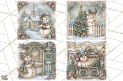Snowfall Stories Watercolor Snowman PNG Signs, Snowman Scene Product Image 1