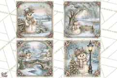 Snowfall Stories Watercolor Snowman PNG Signs, Snowman Scene Product Image 1