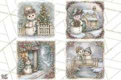 Snowfall Stories Watercolor Snowman PNG Signs, Snowman Scene Product Image 1