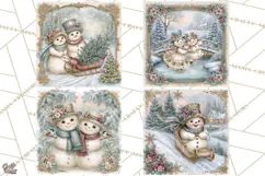 Snowfall Stories Watercolor Snowman PNG Signs, Snowman Scene Product Image 1