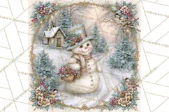 Snowfall Stories Watercolor Snowman PNG Signs, Snowman Scene Product Image 5
