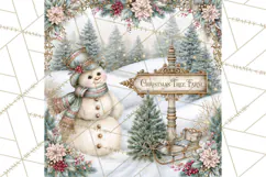Snowfall Stories Watercolor Snowman PNG Signs, Snowman Scene Product Image 4