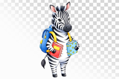 Cute Zebra with Backpack and Books Watercolor PNG Product Image 1