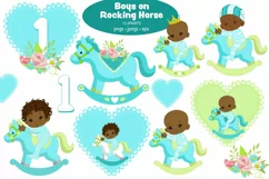 AFRICAN AMERICAN BABY BOY ROCKING HORSE CLIPART Product Image 1