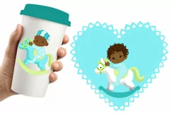 AFRICAN AMERICAN BABY BOY ROCKING HORSE CLIPART Product Image 2
