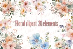 Watercolor Flowers clipart,Floral clipart,Pastel Flowers PNG Product Image 1