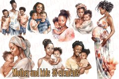 Mothers Day clipart,Mother and kids clipart,African American Product Image 1