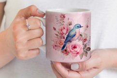 Watercolor Bird and Roses Mug Sublimation 11oz &amp; 15oz Product Image 3