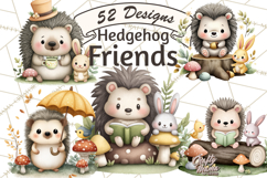 Hedgehog &amp; Friends PNG, Cute Woodland Animals Clipart Product Image 1