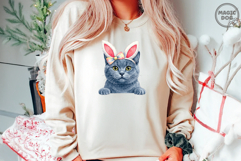 Easter Cats Happy Easter, Cat Peaking wearing Bunny Ears PNG Product Image 3