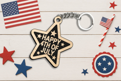 Star Engraved Happy 4th July Keychain Laser SVG Gift Present Product Image 3