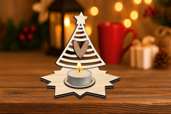 Holiday Candle Holder SVG Christmas Tree Star Design Laser Product Image 3