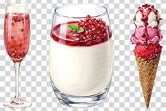 Pomegranate Dessert | Watercolor Clip Art PNG Fruit Cake Product Image 3
