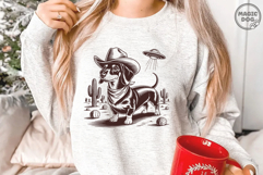 Vintage Dachshund Cowboy Retro Western Dog Doxie UFO Alien Product Image 3
