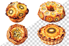 Gold Kiwi Dessert | Watercolor Clip Art PNG Cake Pavlova Product Image 3