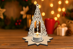SVG Noel Candle Holder Laser Christmas Tree Home Decoration Product Image 3