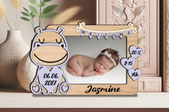 Hippo Baby Photo Frame Board Newborn Picture SVG Gift Laser Product Image 2