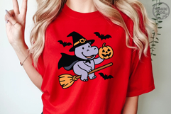 Halloween Hippo Witch Flying on Broom with Pumpkin SVG Product Image 3