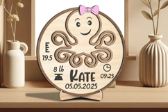Octopus Baby Announcement Round Board Circle Sign SVG Laser Product Image 3