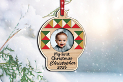 My First Christmas Ball Barn Quilt Baby Photo Ornament SVG Product Image 3