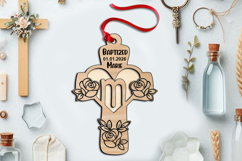 Cross Rose Letter M Laser Gift Ornament SVG Monogram Baptism Product Image 3