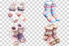 Girls Winter Fur Socks | watercolor clipart cute fluffy kids Product Image 3