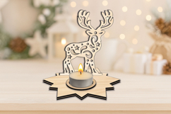 Stag Laser Cut Design SVG Christmas Candle Holder Present Product Image 3