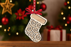 Holiday Sock Christmas SVG Laser Ornament Winter Swirls Gift Product Image 3