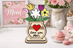 SVG Flowers Bouquet Vase Mother Day Kid Coloring Gift Laser Product Image 3