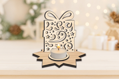 Holiday Present Christmas Pattern SVG Laser Candle Holder Product Image 3