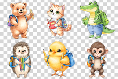 Back to School Cute Animal | Watercolor Dog Fox Monkey PNG Product Image 3