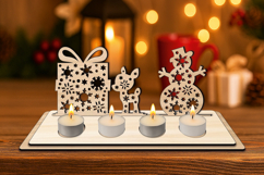 Christmas Candles Holder SVG Snowman Deer Present Laser Gift Product Image 3