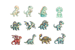 Watercolor Cartoon Dinosaur Clipart, 56 PNG Baby Dinosaur Product Image 4