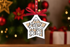 Merry Christmas Star Ornament SVG Laser Home Decor Present Product Image 3