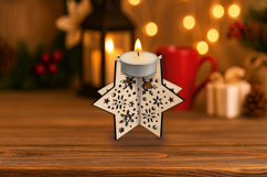 Snowflakes Laser SVG Christmas Candle Holder Star Present Product Image 3