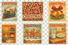 Christmas Vintage Stamps | Santa reindeer elf snowman bell Product Image 3