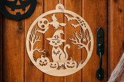 Witch Cat Halloween Door Hanger SVG Welcome Sign Laser Gift Product Image 3