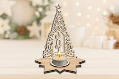 Joy Christmas Tree Candle Holder SVG Laser Winter Pattern Product Image 3